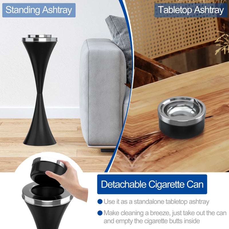 RELIANCER Floor Standing Ashtray w/Detachable Cigar Container,Stainless Steel Cigarette Ash Tray,Outdoor Self-Cleaning Ash Holder w/Weighted Base,Cigarettes Butt Receptacle Disposal for Home Patio - Image 4